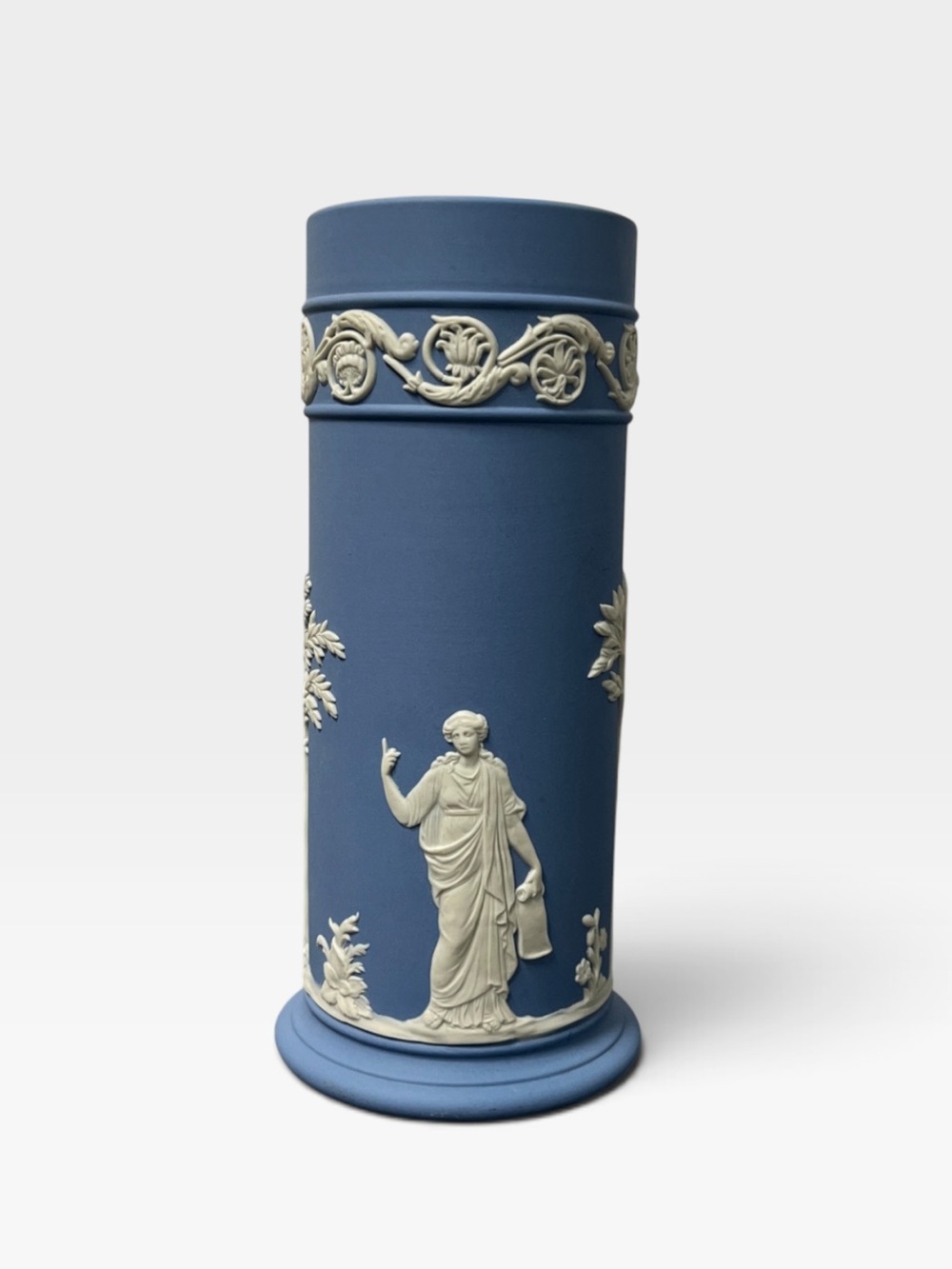 Wedgwood Jasperware Blue Tall Spill Vase Vintage English Home Decor Cottage